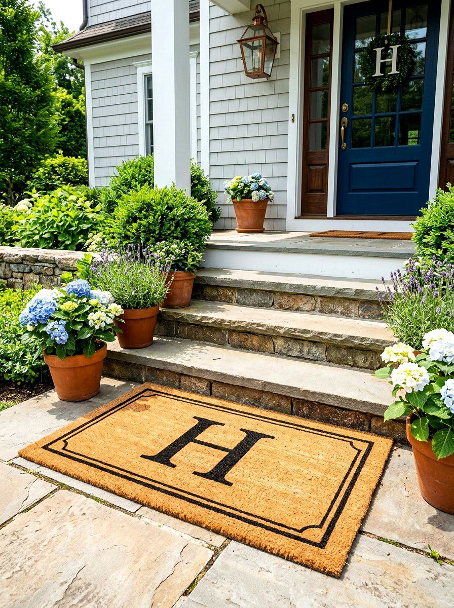 Monogrammed Doormat - 30 front steps decor ideas