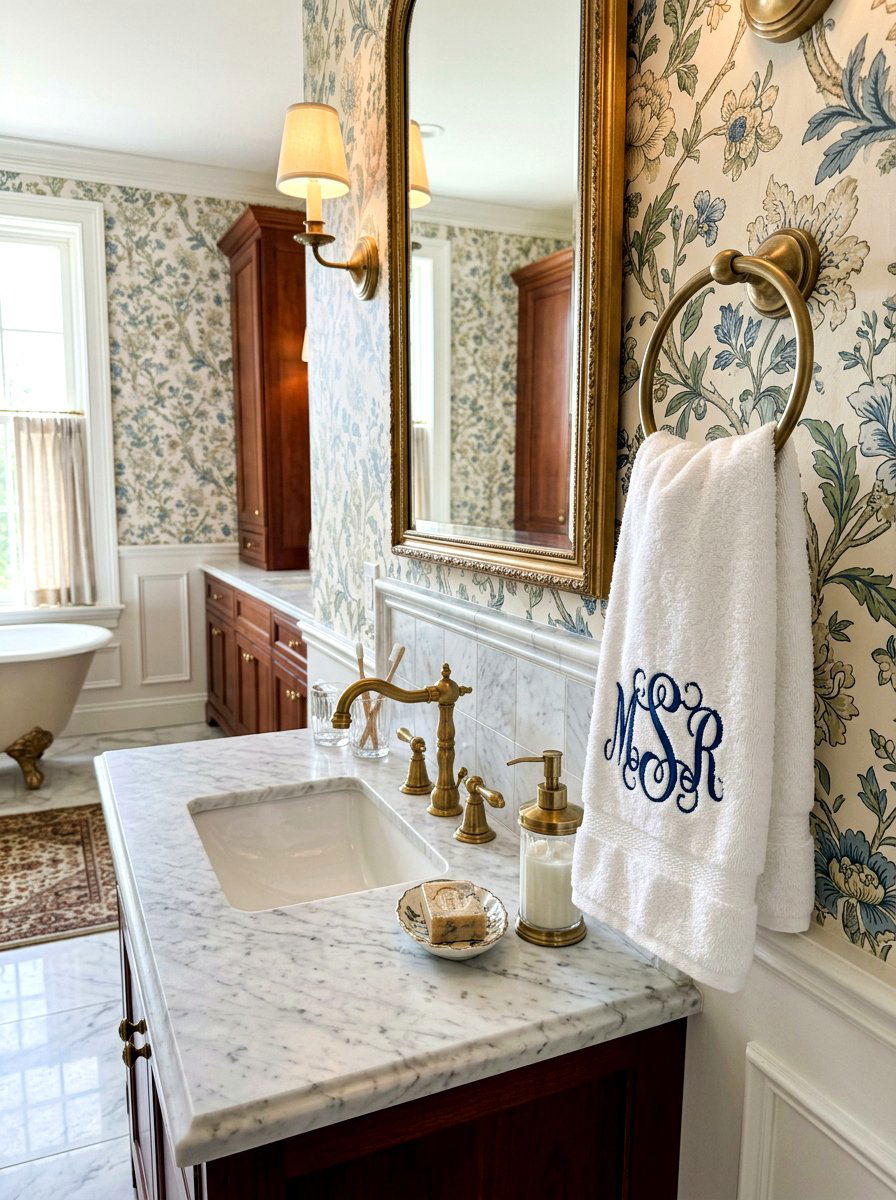 Monogrammed Hand Towel - 30 granny chic bathroom ideas