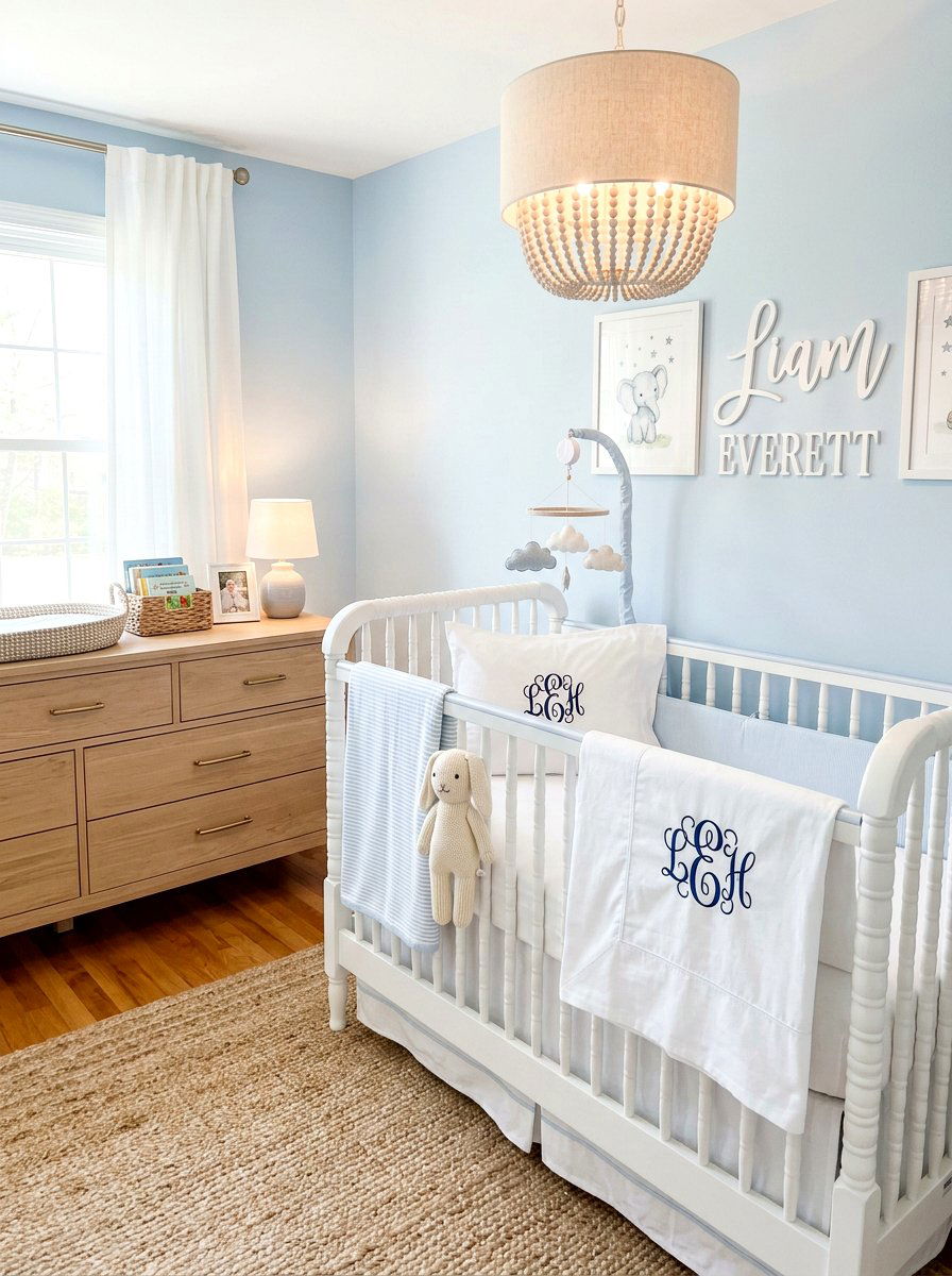 Monogrammed Nursery Bedding - 30 old money nursery ideas