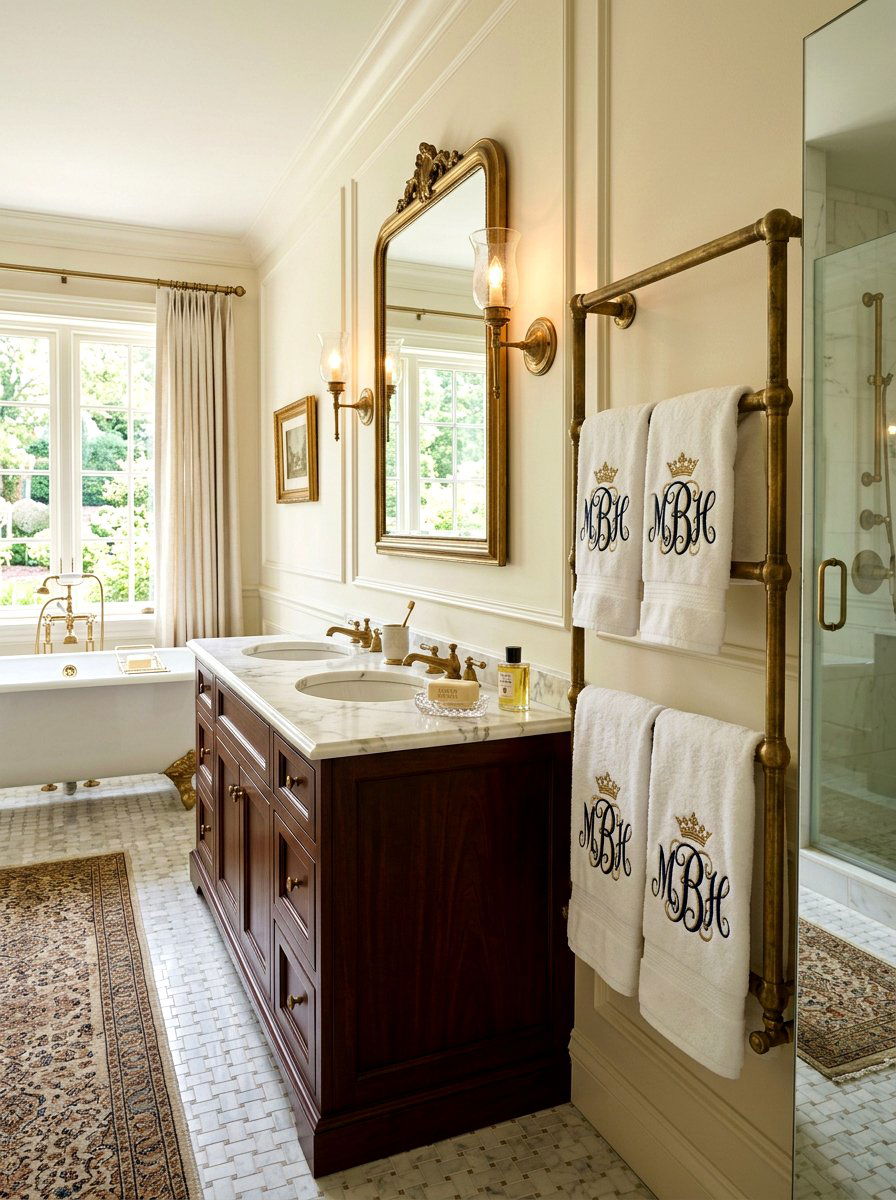 Monogrammed Towels - 30 renter friendly old money decor ideas