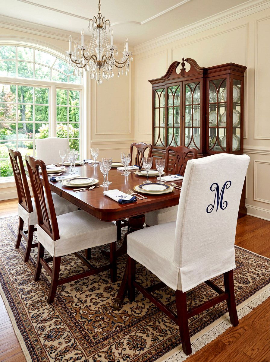 Monogrammed dining chair - 30 slipcovered dining chair ideas