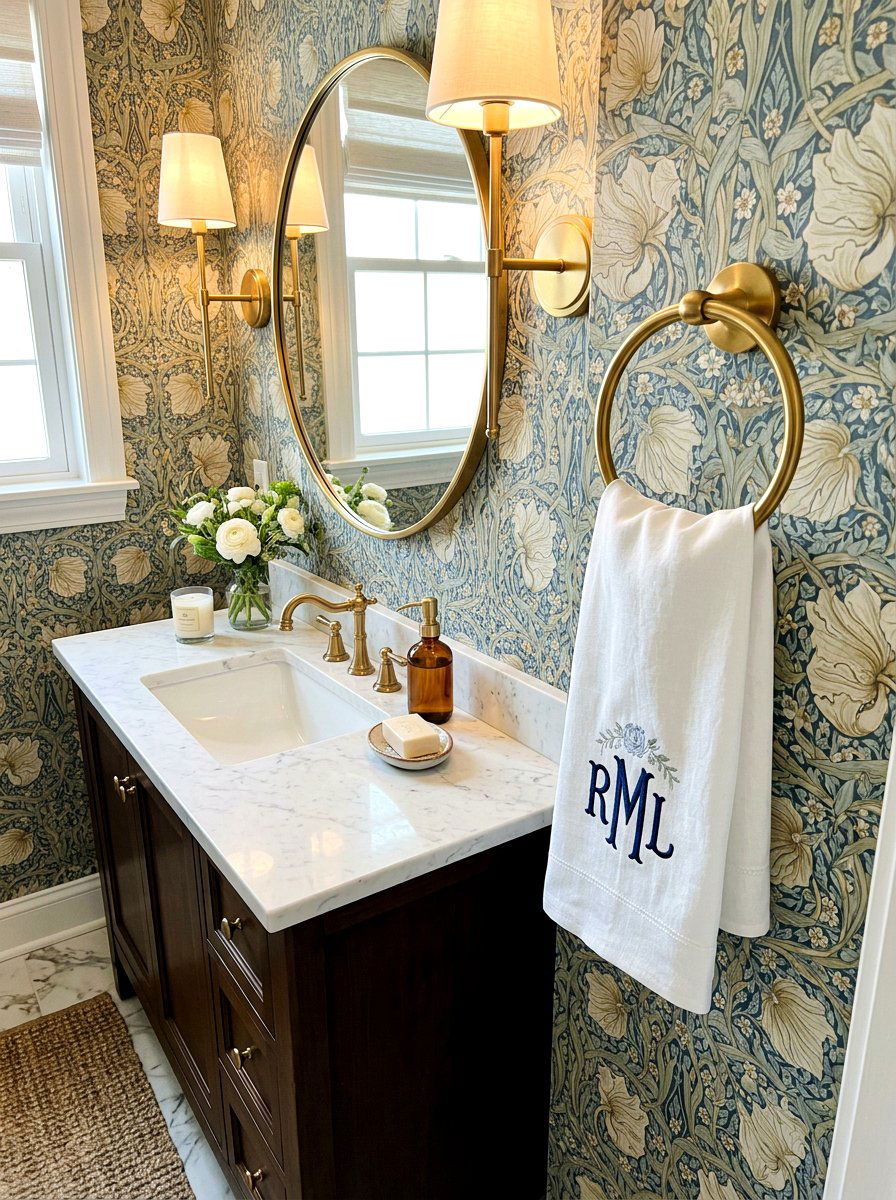 Monogrammed hand towels - 30 traditional powder room ideas