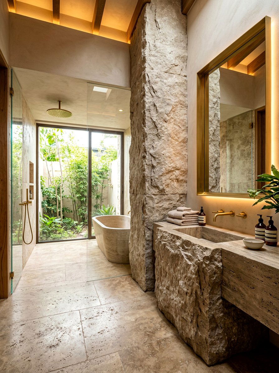 Monolithic stone block sink - 30 statement stone sink ideas
