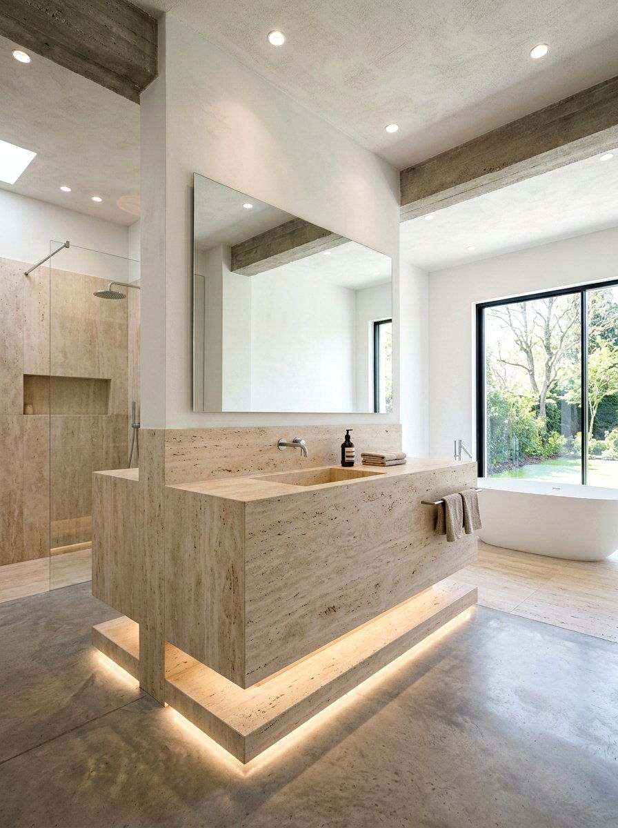 Monolithic travertine vanity - 30 travertine vanity bathroom ideas