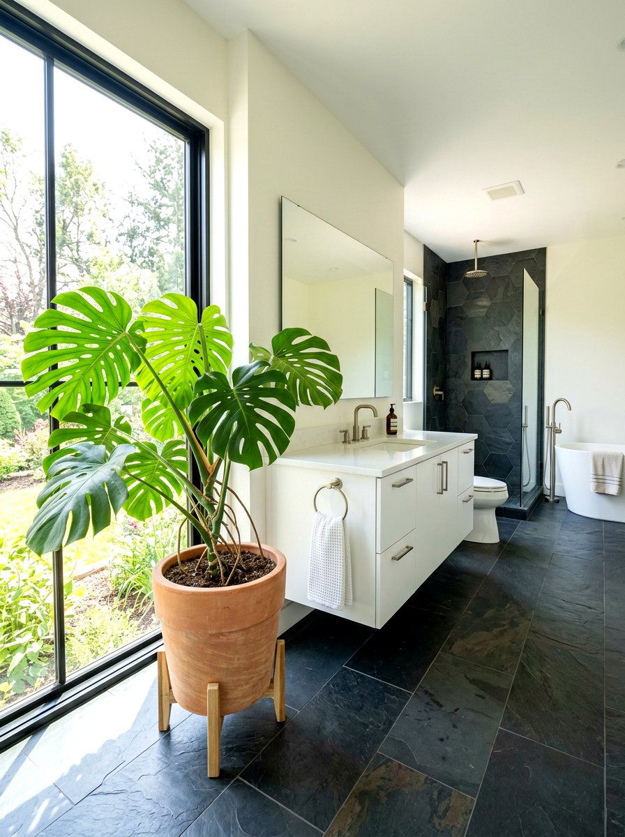 Monstera Deliciosa Bathroom - 30 bathroom jungle ideas