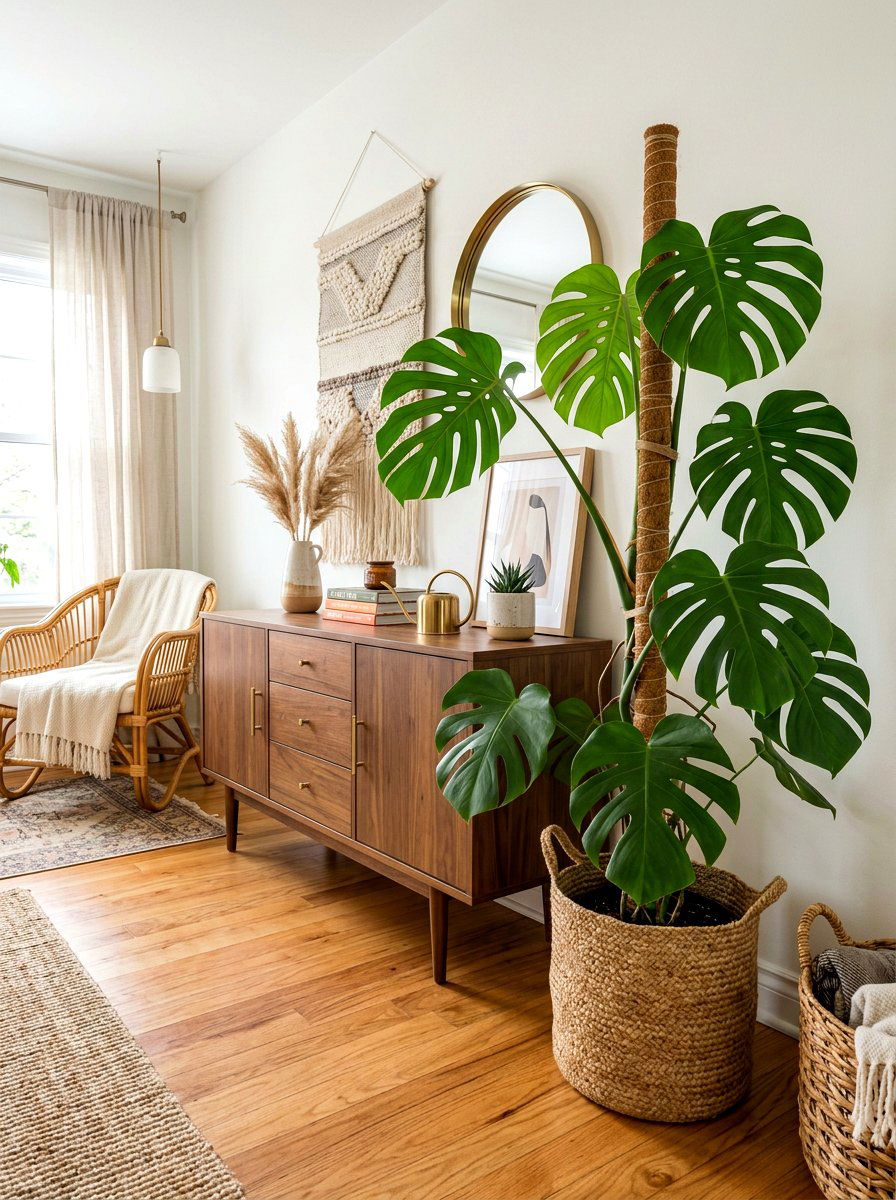 Monstera Deliciosa Floor Plant - 30 corner plant living room ideas