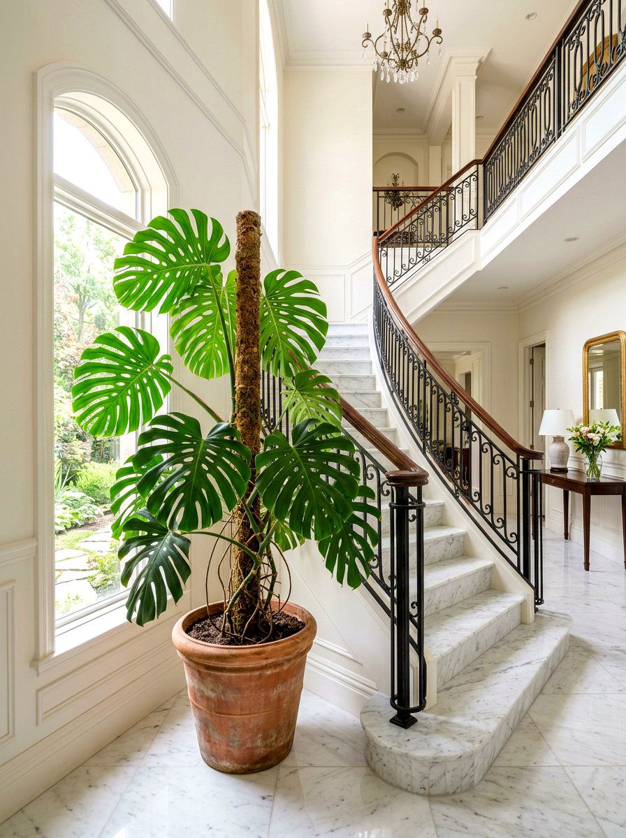 Monstera Deliciosa Nook - 30 staircase plant corner ideas