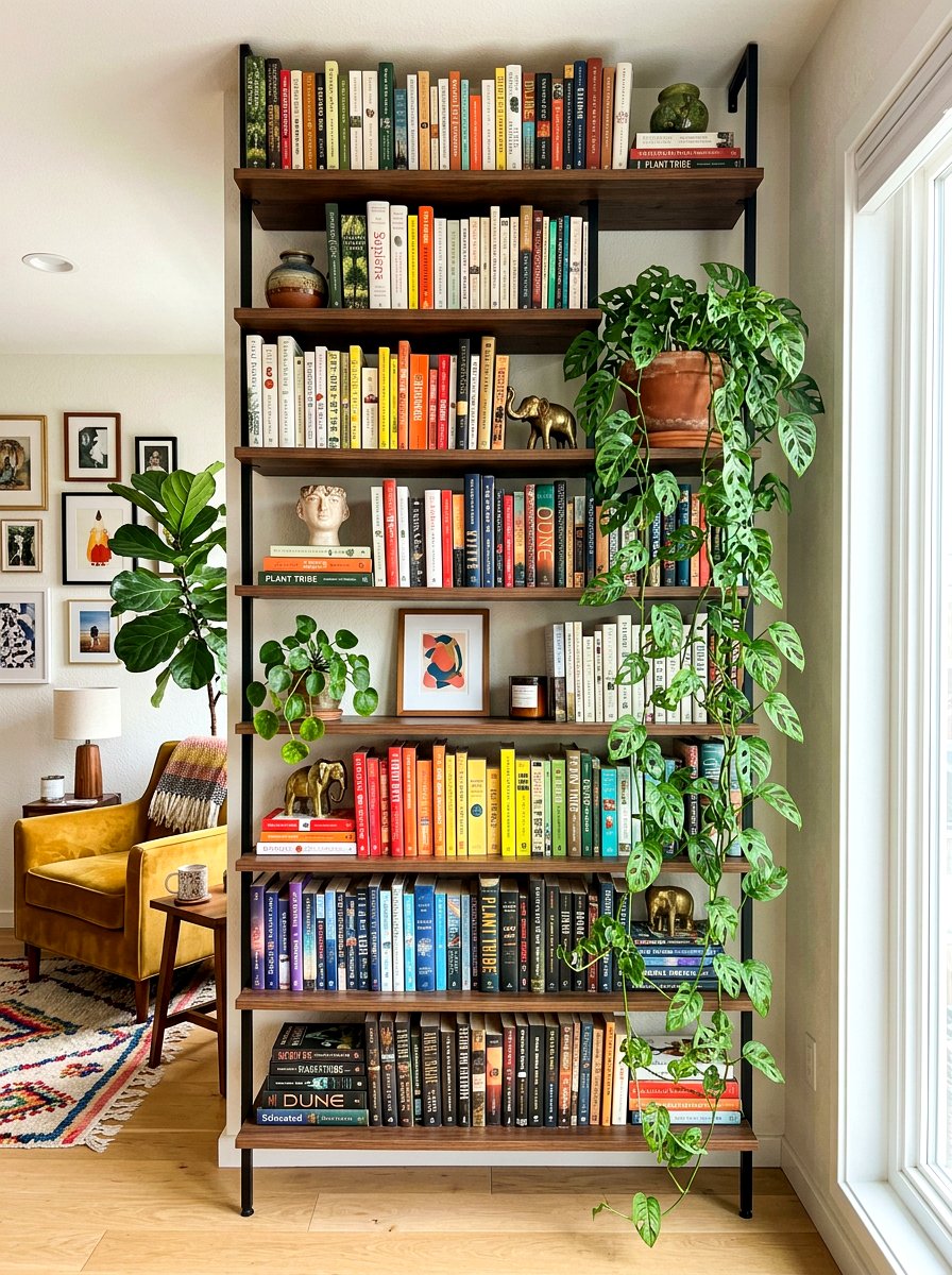 Monstera adansonii bookshelf trail - 30 low light indoor plant decor ideas