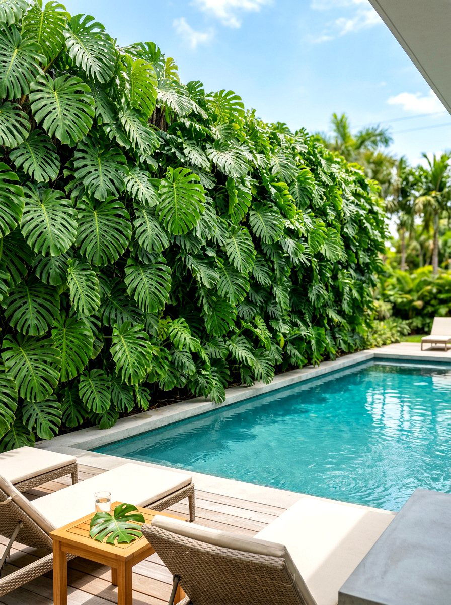 Monstera leaf privacy - 30 tropical pool landscaping ideas