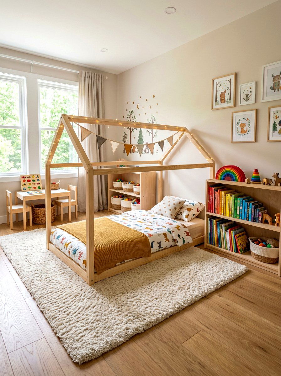 Montessori Floor Bed Kids Room - 30 kids room ideas