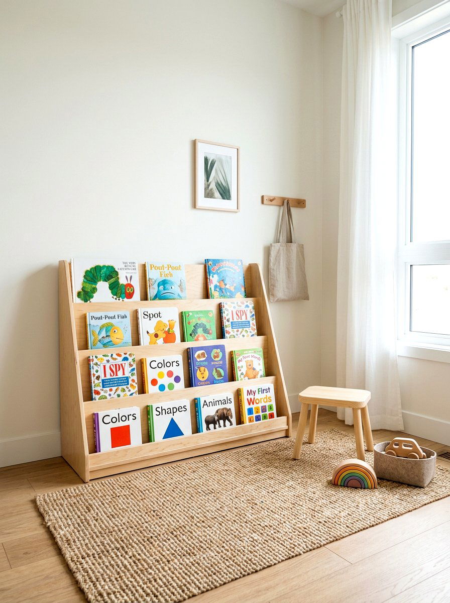 Montessori Front Facing Bookshelf - 30 nursery library wall ideas