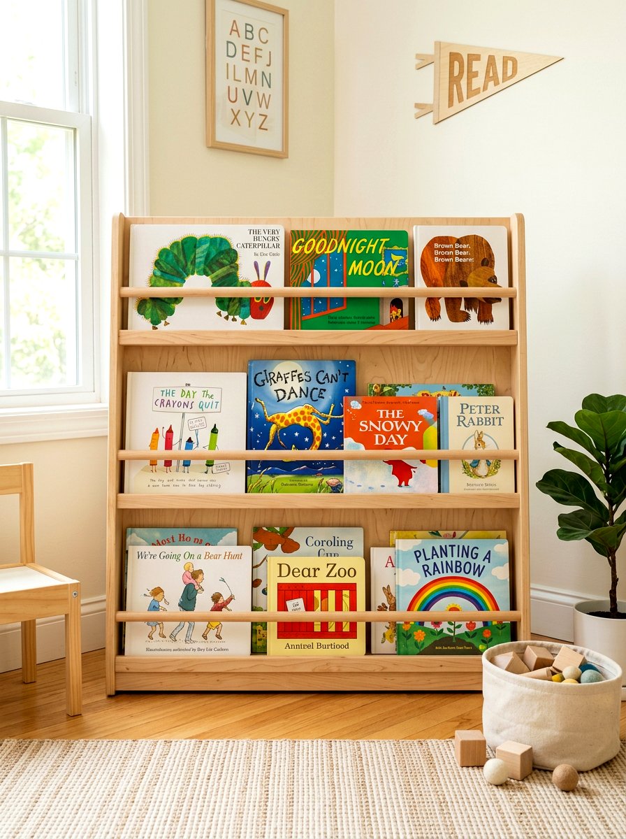Montessori Front Facing Bookshelf - 30 nursery shelf styling ideas