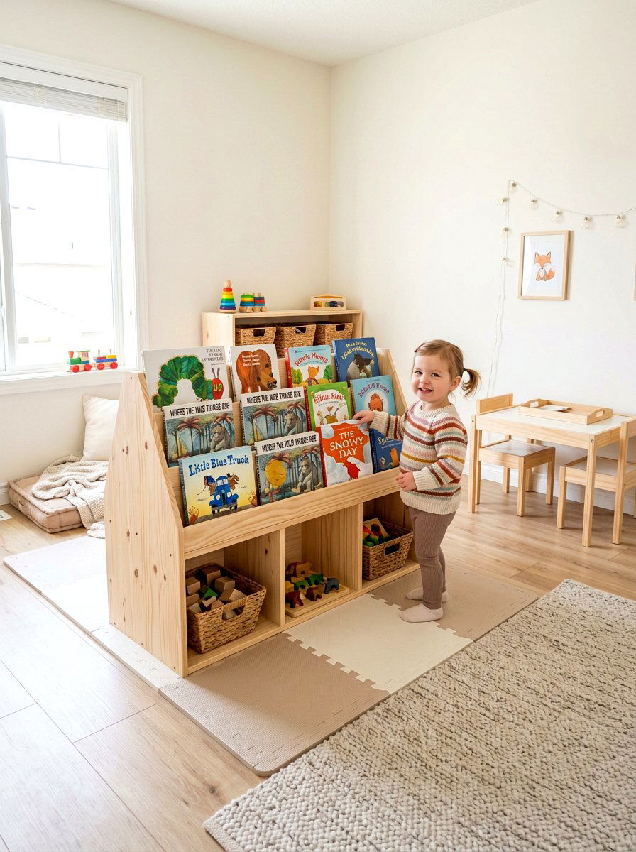 Montessori Front Facing Shelves - 30 library kids room ideas
