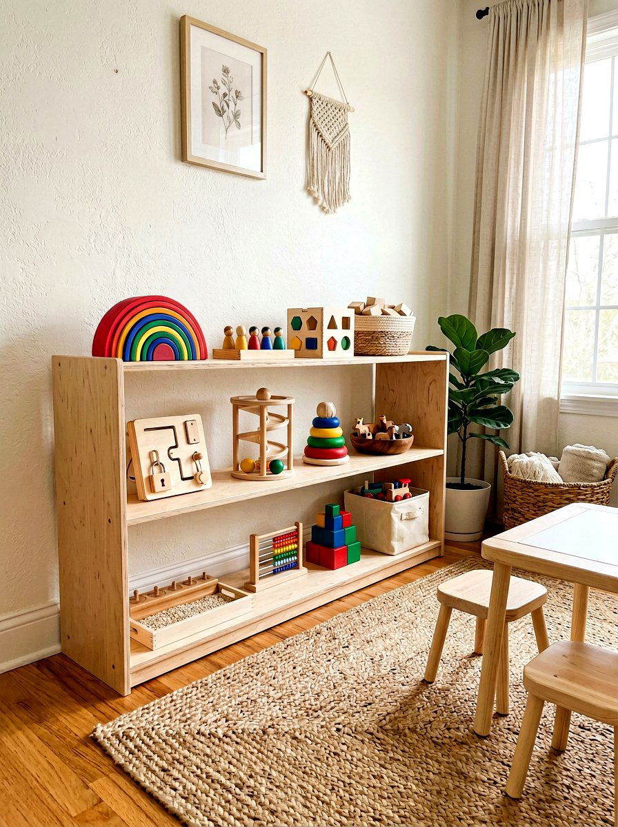 Montessori Playroom Shelf - 30 toy rotation storage ideas