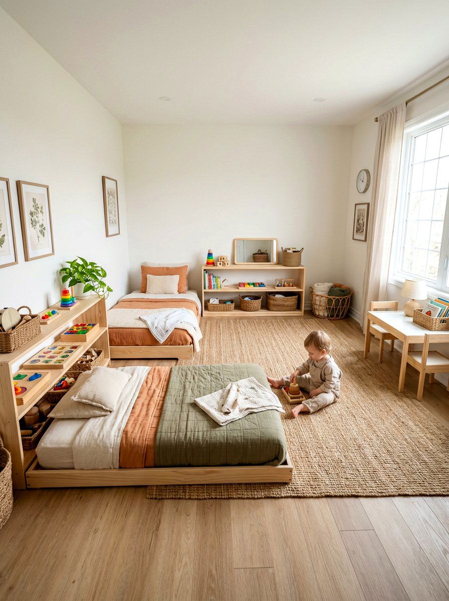 Montessori Shared Floor Room - 30 shared sibling room decor ideas