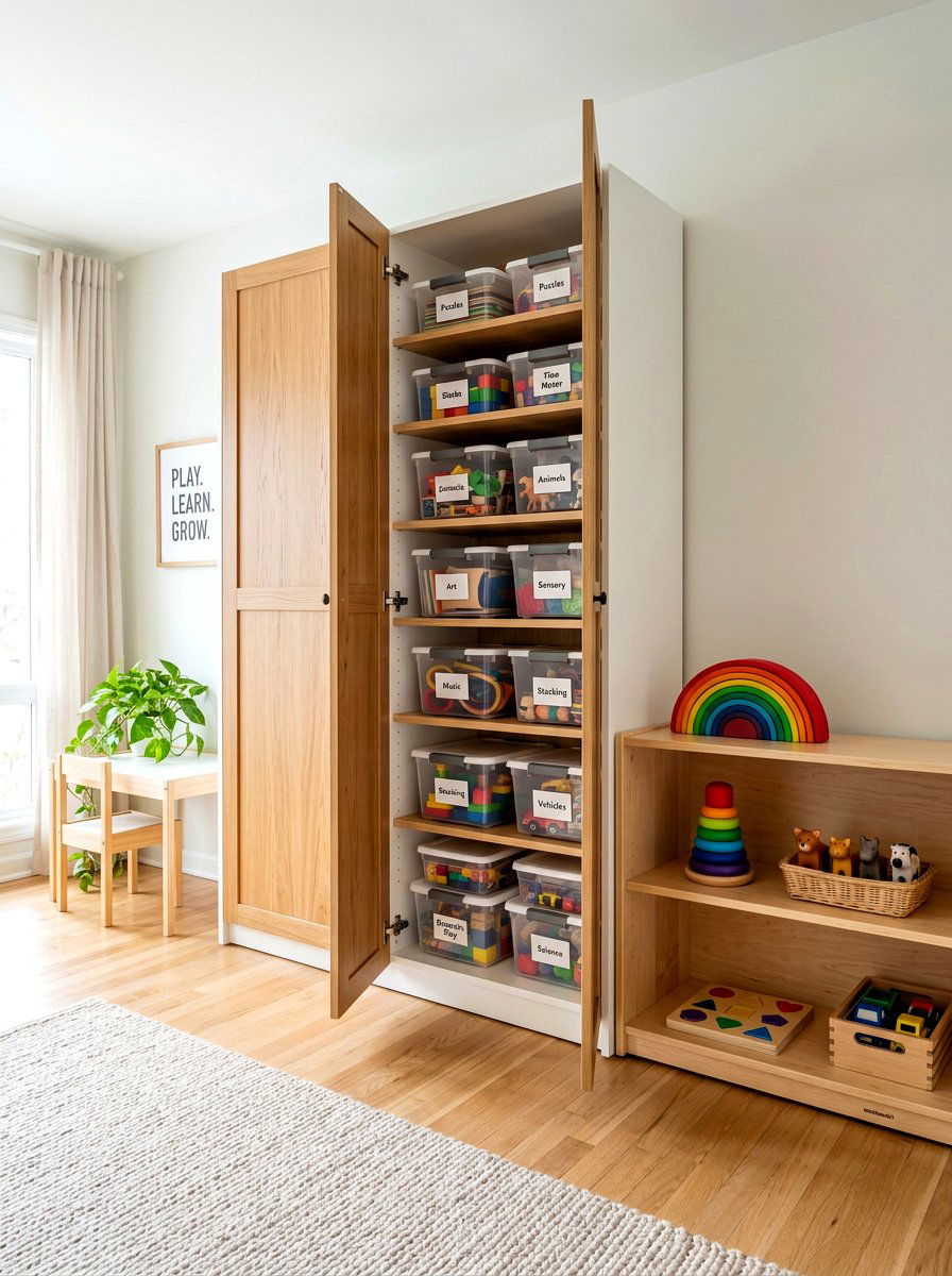 Montessori Toy Rotation Storage System - 30 Montessori playroom ideas