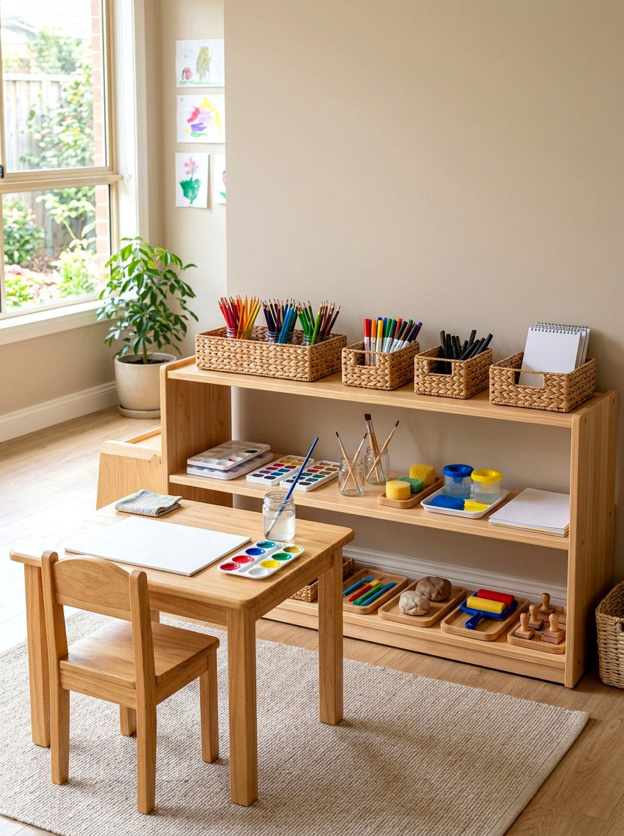 Montessori art station - 30 kids craft room ideas
