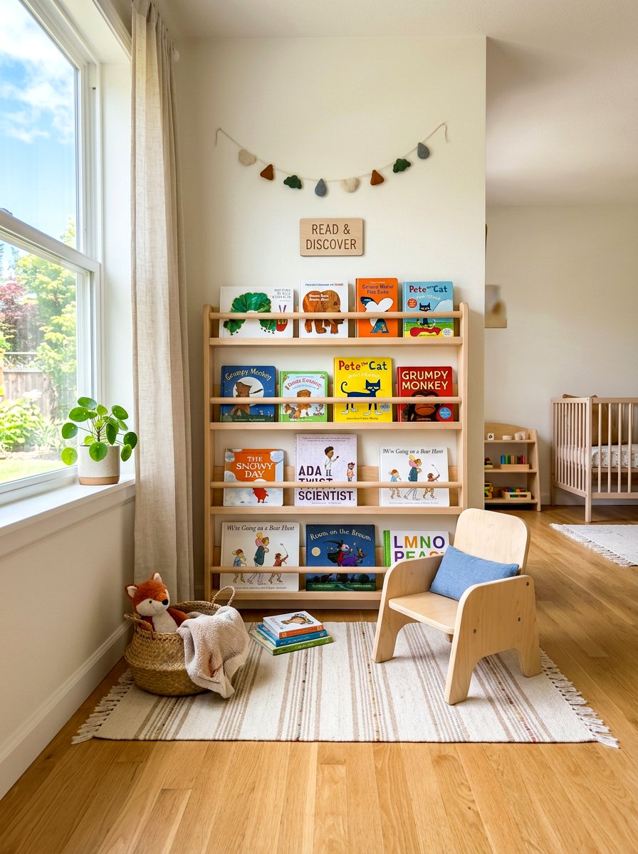 Montessori bookshelf nursery reading corner - 30 nursery reading corner ideas