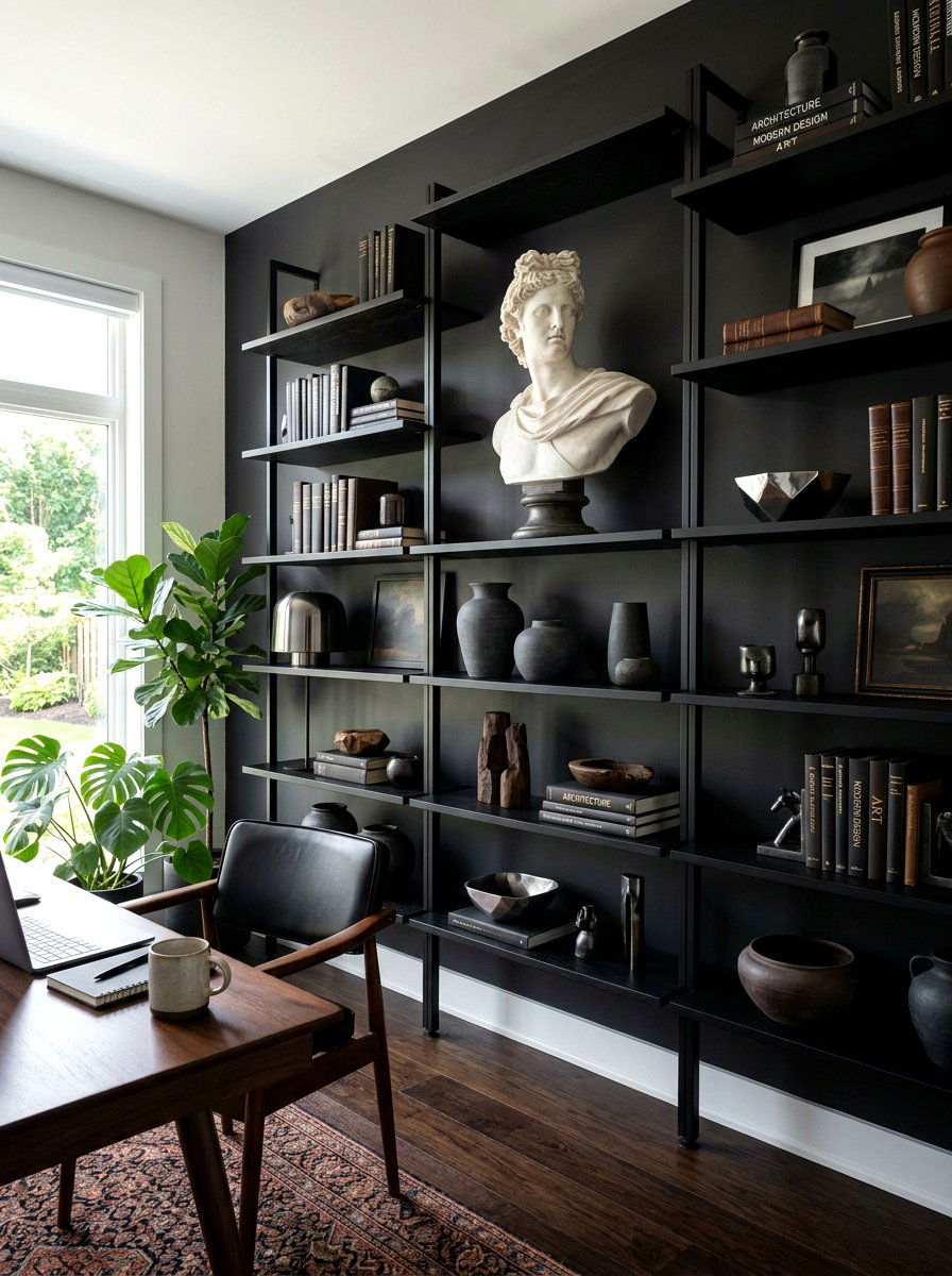 Moody Black Shelf - 30 seasonal shelf decor ideas
