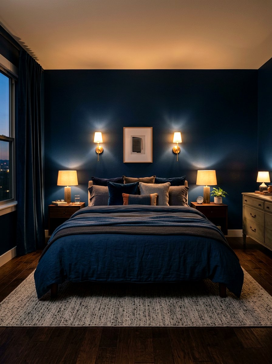 Moody Blue Bedroom Lighting - 30 inky blue bedroom ideas