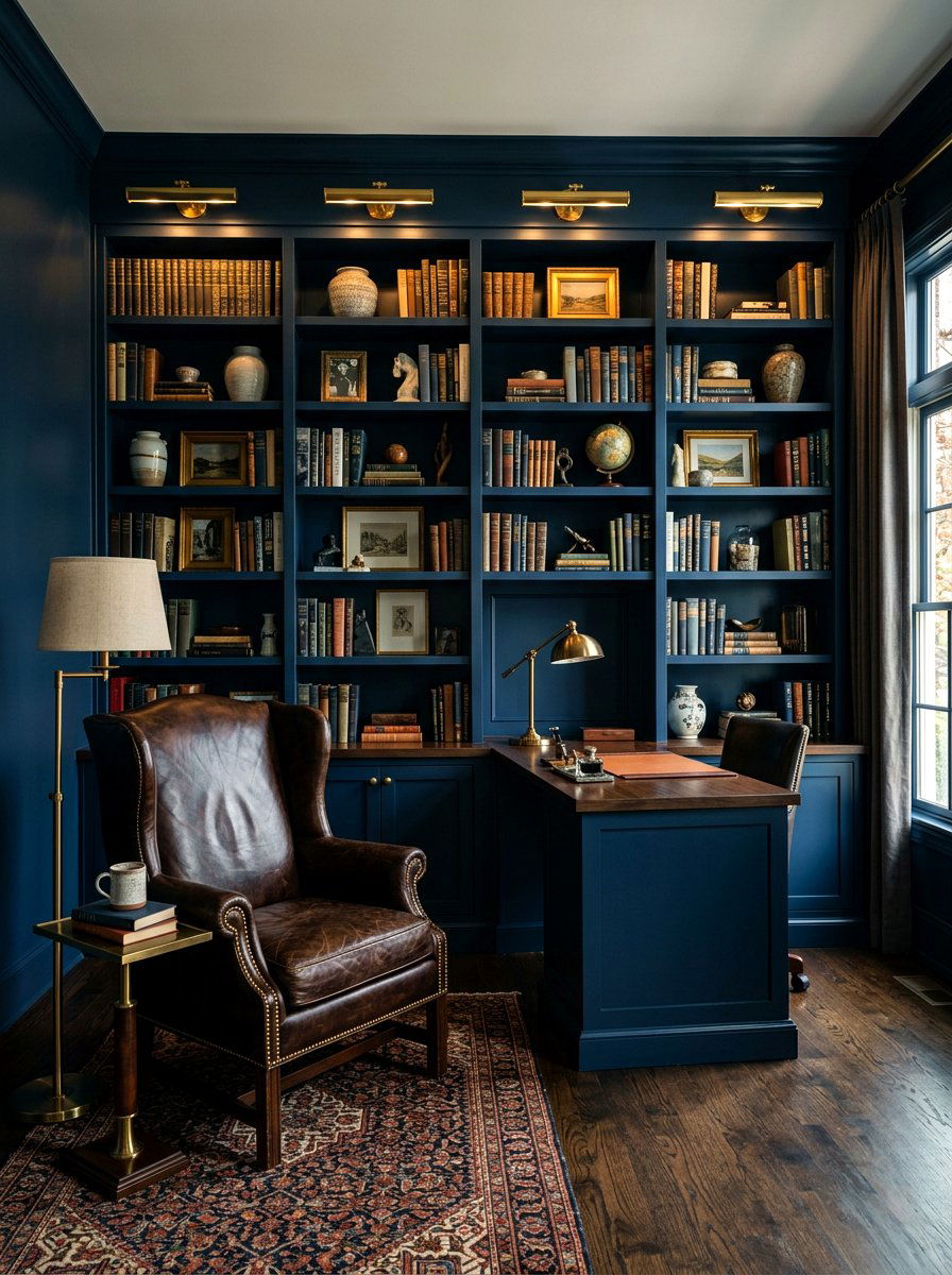 Moody Blue Bookshelf Wall Office - 30 bookshelf wall office ideas