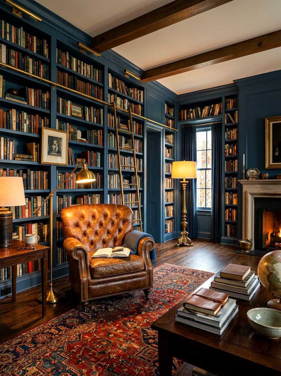 Moody Blue Library Living Room - 30 denim blue living room ideas