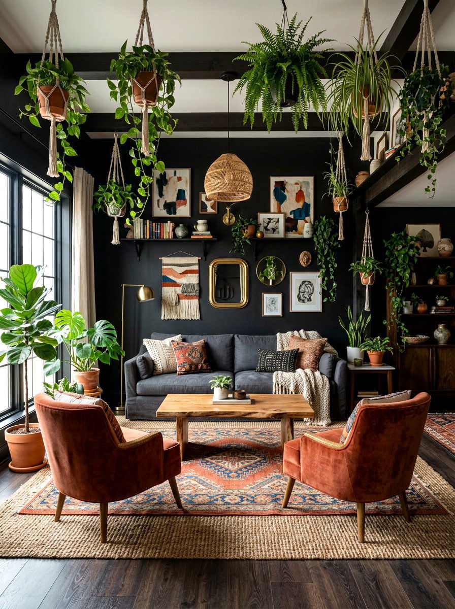 Moody Boho Living Room - 30 moody lounge room ideas
