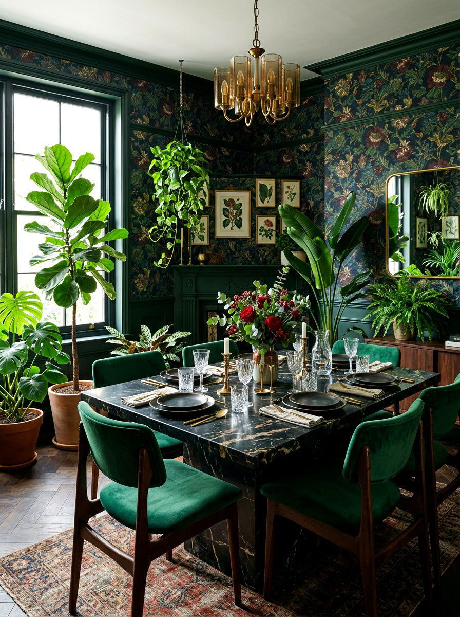 Moody Botanical Dining Room - 30 moody dining room ideas
