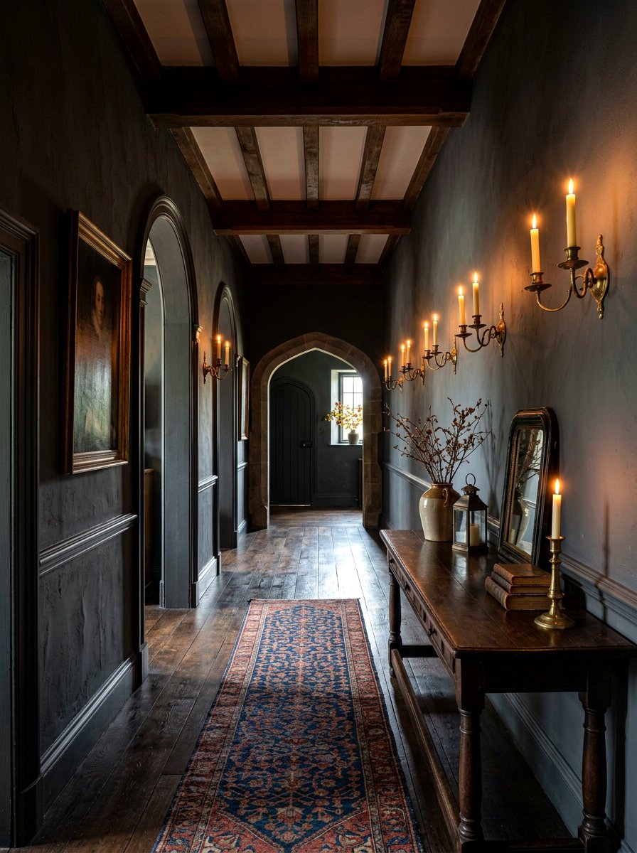 Moody Candlelit Hallway - 30 dark romantic Halloween home ideas