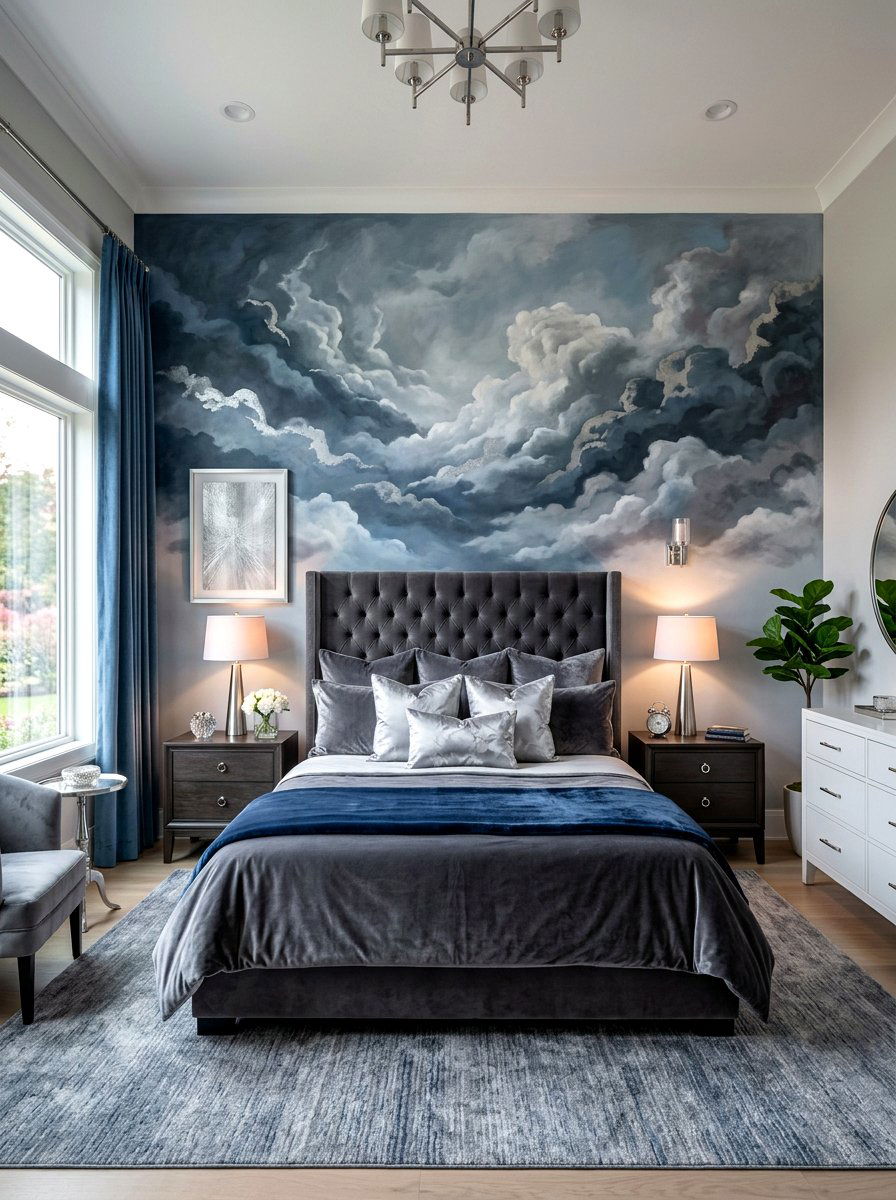 Moody Cloud Mural - 30 mural wallpaper bedroom aesthetic ideas