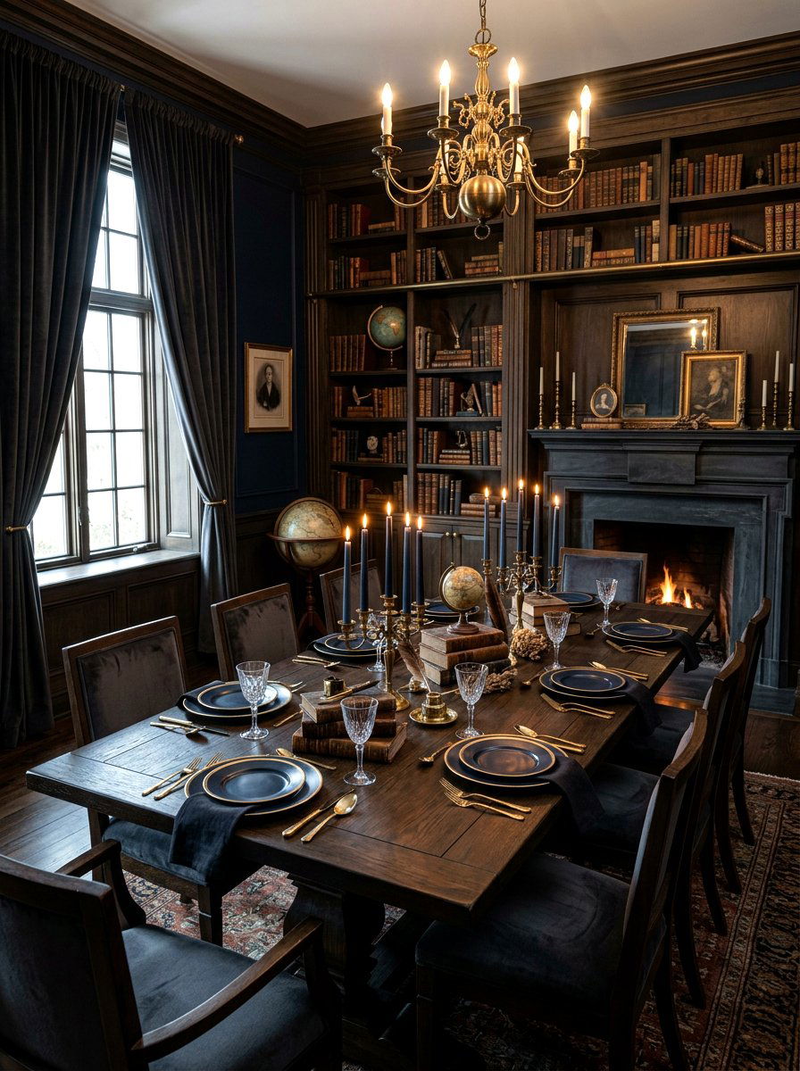 Moody Dark Academia Dining Space - 30 Thanksgiving hosting room ideas