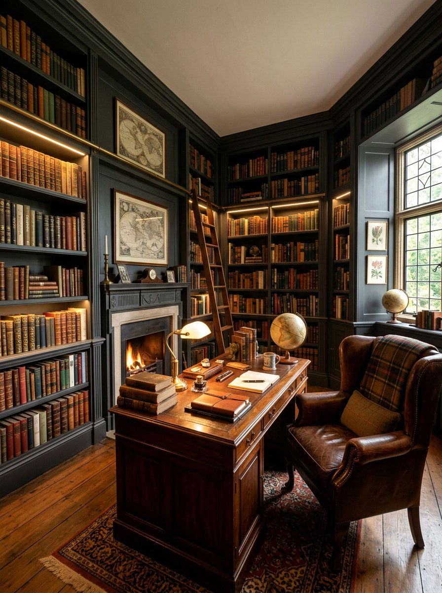 Moody Dark Academic Office - 30 office library combo ideas