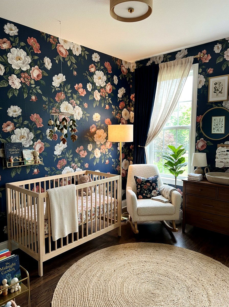Moody Dark Floral - 30 floral nursery ideas