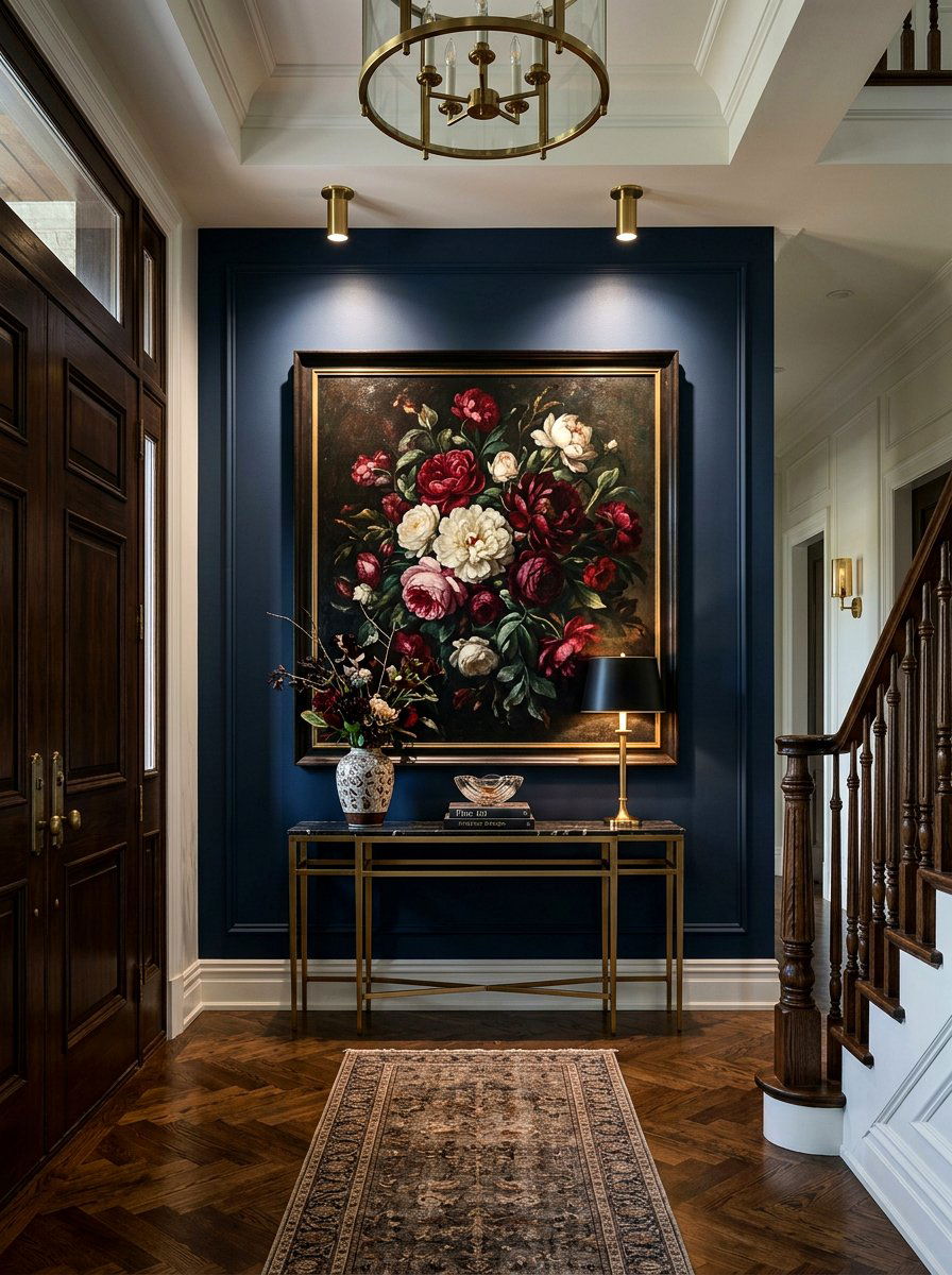 Moody Dark Floral Canvas - 30 art wall foyer ideas