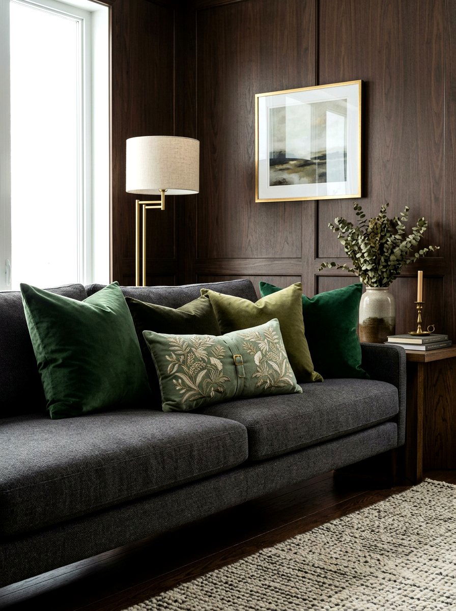 Moody Dark Green Pillow Decor - 30 layered throw pillow ideas