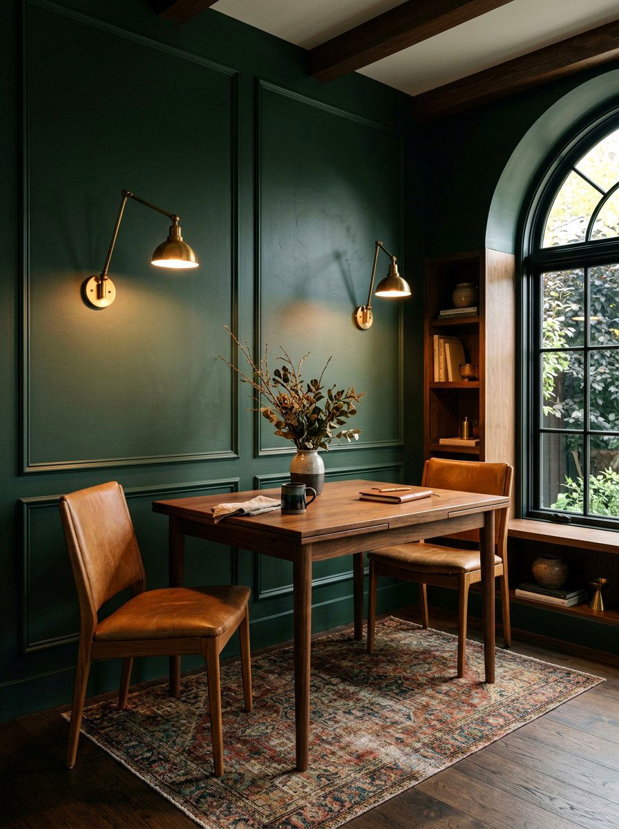 Moody Dark Green Walls - 30 apartment breakfast nook ideas