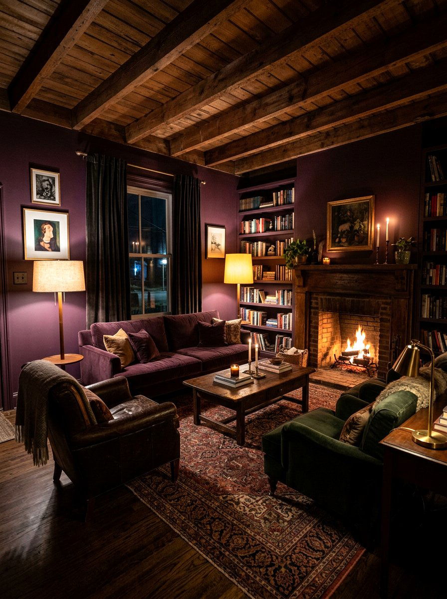 Moody Dark Living Room - 30 jewel tone living room ideas