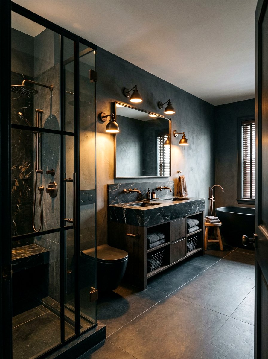 Moody Dark Metal Lighting - 30 bathroom lighting ideas
