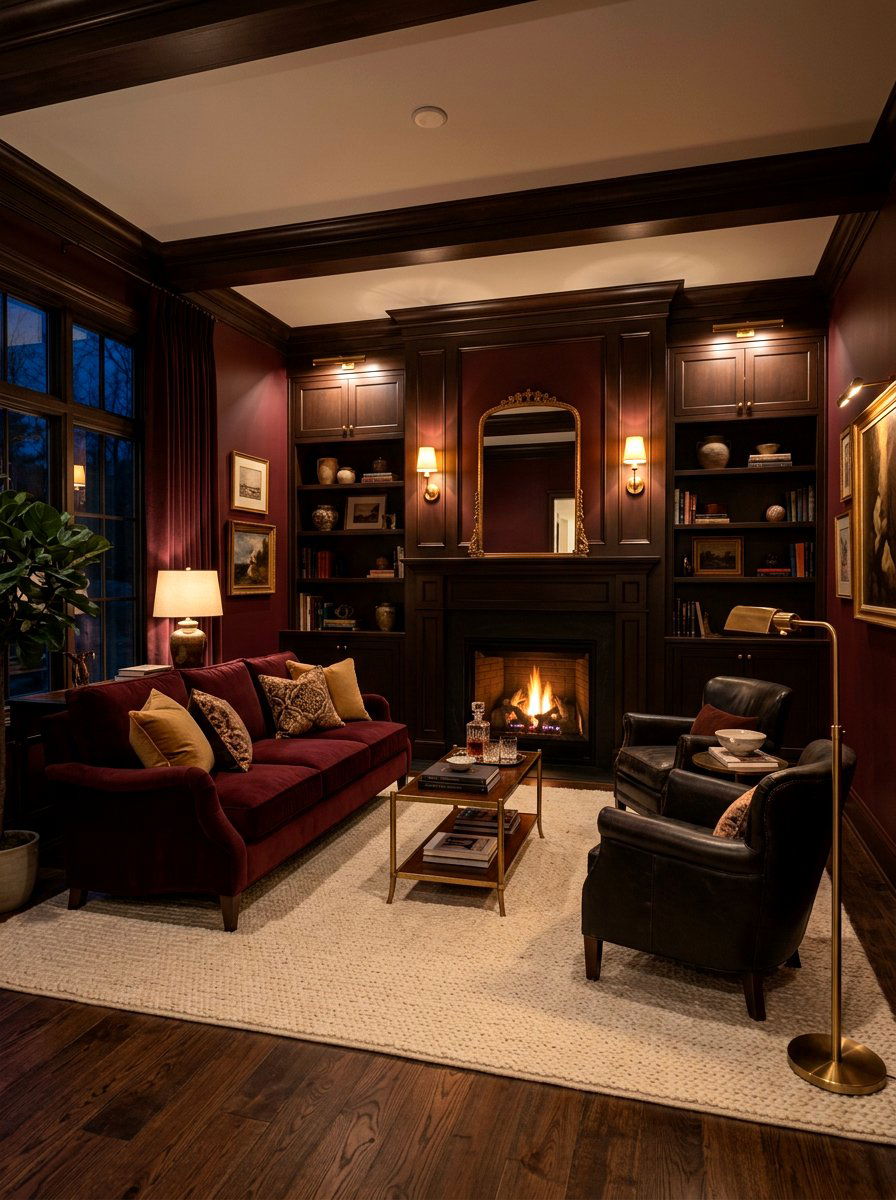 Moody Dark Red Living Room - 30 formal living room ideas