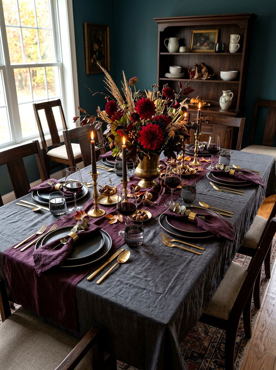 Moody Fall Tablescape - 30 Thanksgiving table decor ideas