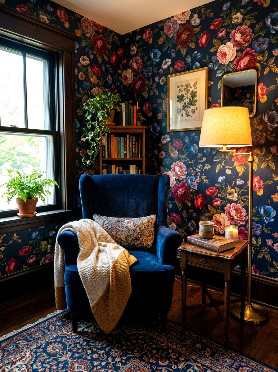 Moody Floral Reading Nook Wallpaper - 30 spring floral wallpaper ideas