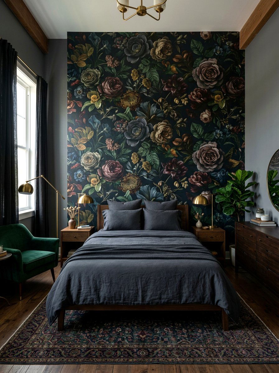 Moody Floral Romantic Bedroom - 30 dark romantic bedroom ideas