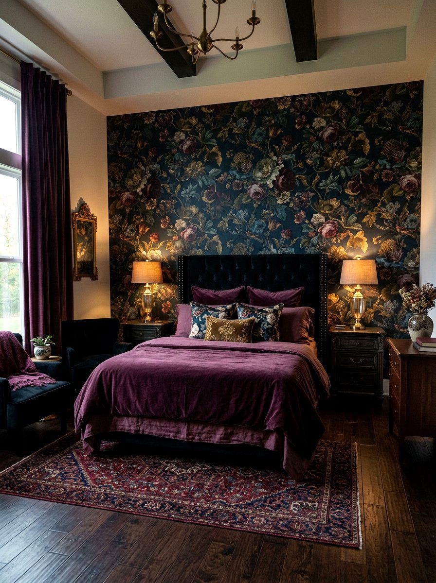 Moody Floral Wallpaper Bedroom - 30 elevated bed styling bedroom ideas