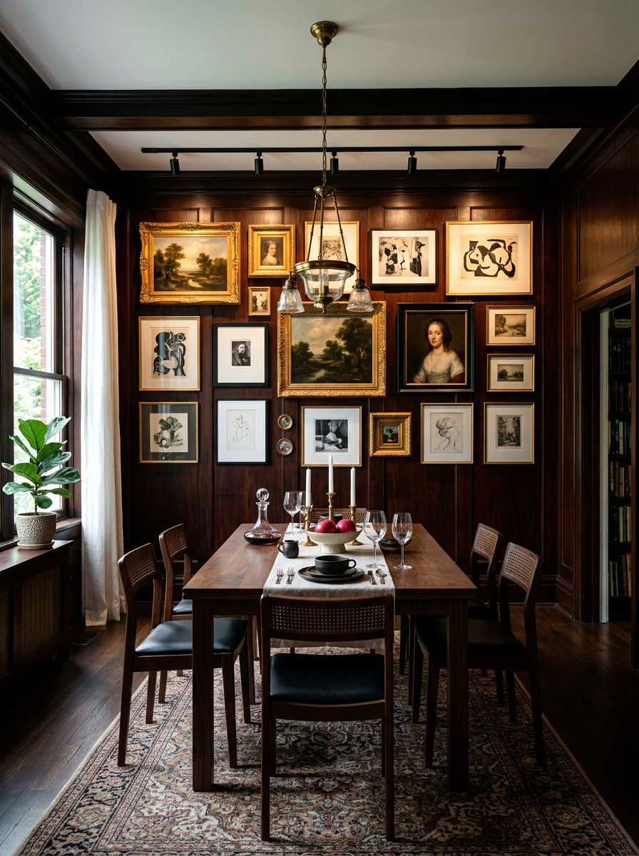 Moody Gallery Wall Dining Room - 30 moody dining room ideas