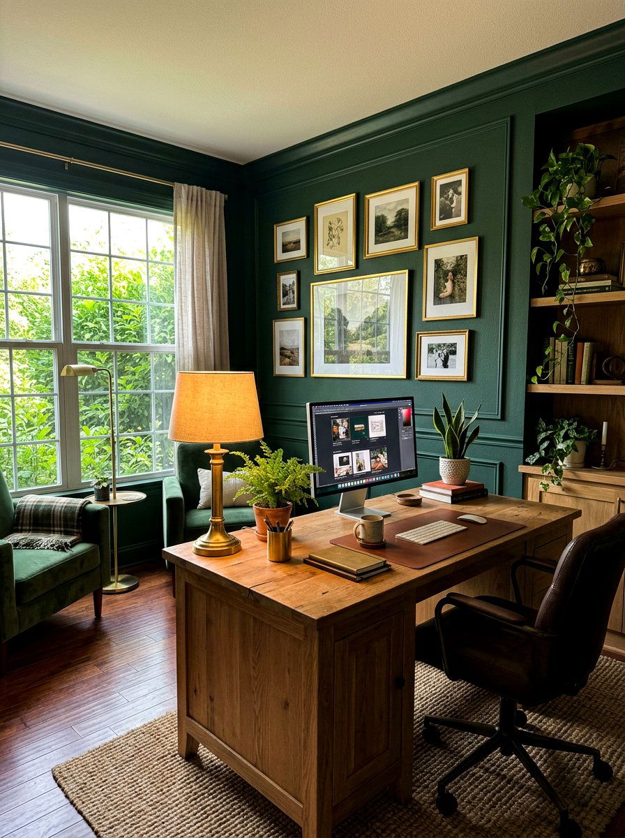 Moody Green Office - 30 cozy office ideas