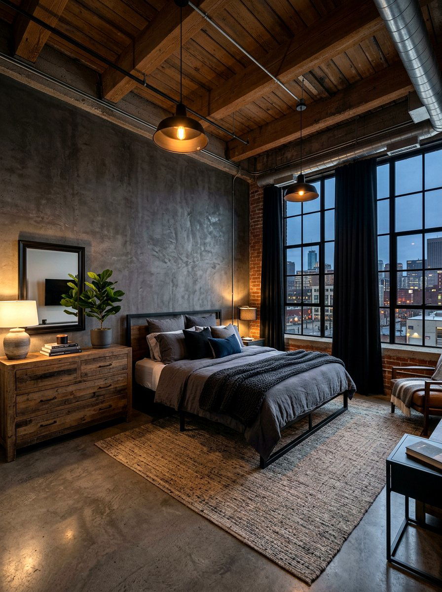 Moody Industrial Loft Bedroom - 30 moody hotel bedroom ideas