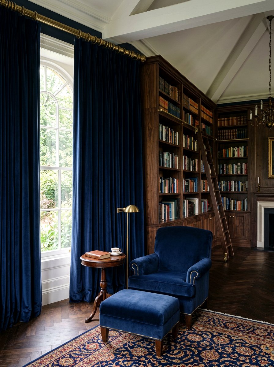 Moody Library Heavy Drapes - 30 moody library living room ideas