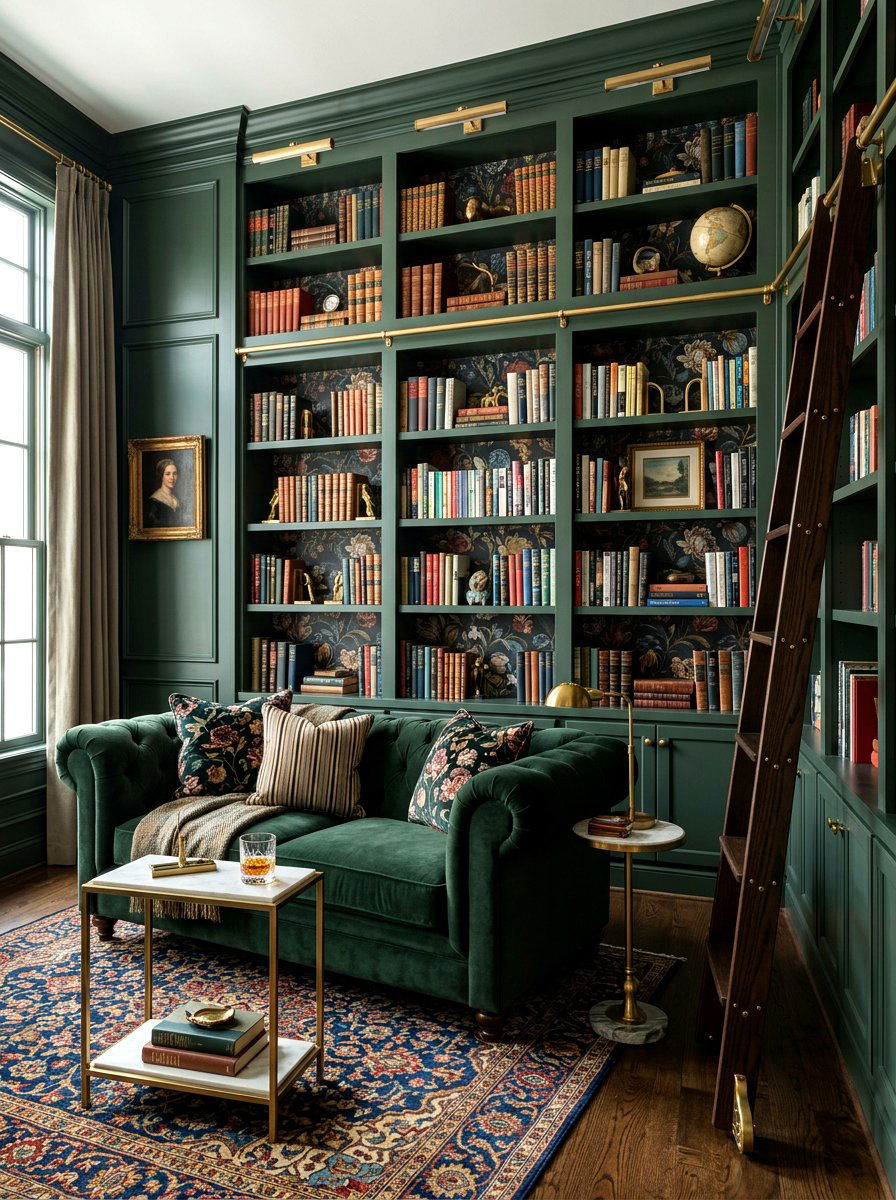Moody Library Wallpaper Backing - 30 moody library living room ideas