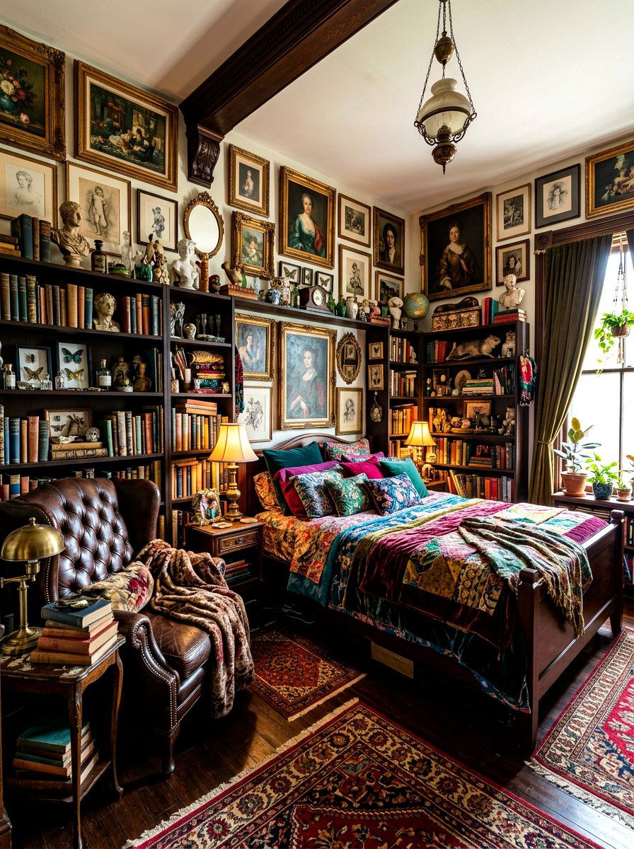 Moody Maximalist Bedroom - 30 dark academia bedroom ideas