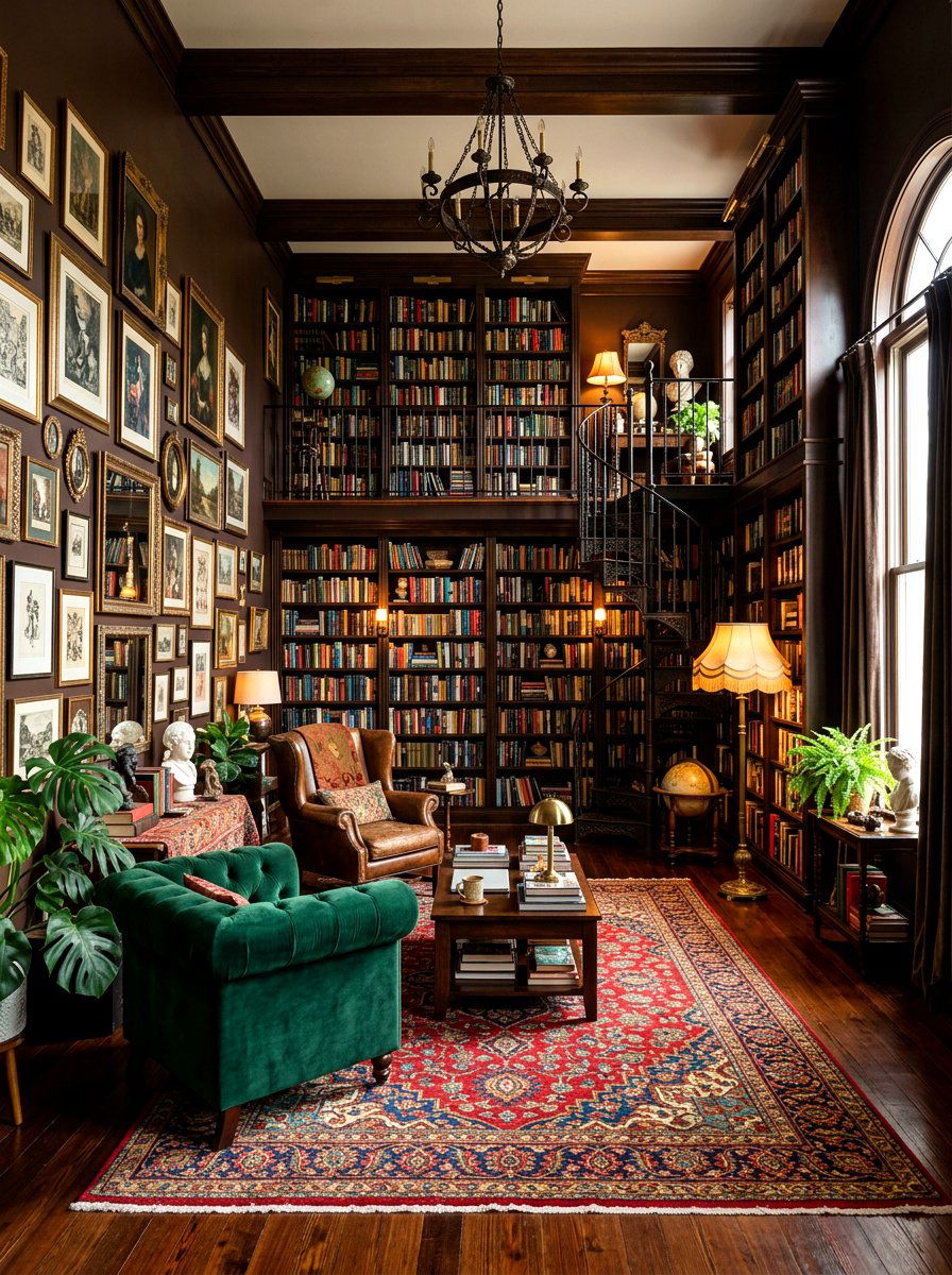 Moody Maximalist Library - 30 moody reader nook ideas